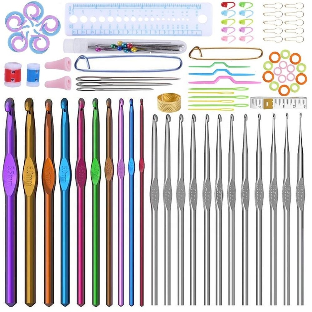 100pcs DIY Aluminum Crochet Kit With Yarn Knitting Needles Sewing Kit Tools Crochet Hook Set