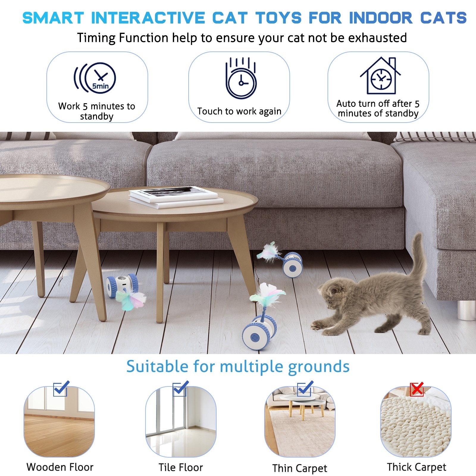 Automatic Smart Electric Interactive Feather Cat Toys Indoor Cats Chase Toys with LED Light Cat Toys