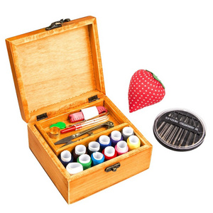 Custom Wooden Sewing Basket Sewing Box with Sewing Kit Accessories Vintage Organize Box