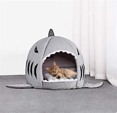 Cat Litter Hot Cat Mat Shark-Shaped Kennel Kitten Bed One Mat Two Usage Shark Bed for Small Cat Dog Cave Cozy Bed Removable