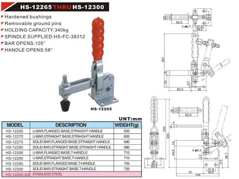 Horizontal flanged base 340Kg vertical toggle clamp 12265 hand tool toggle clamp heavy duty toggle clamp