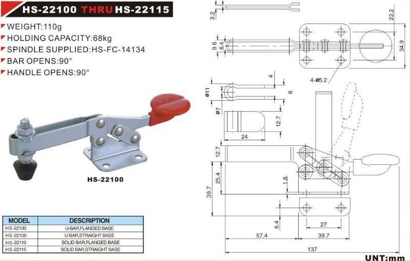 China Clamp HS-22105 Horizontal Quick Release Hold Down Handle Toggle Clamp for Jig