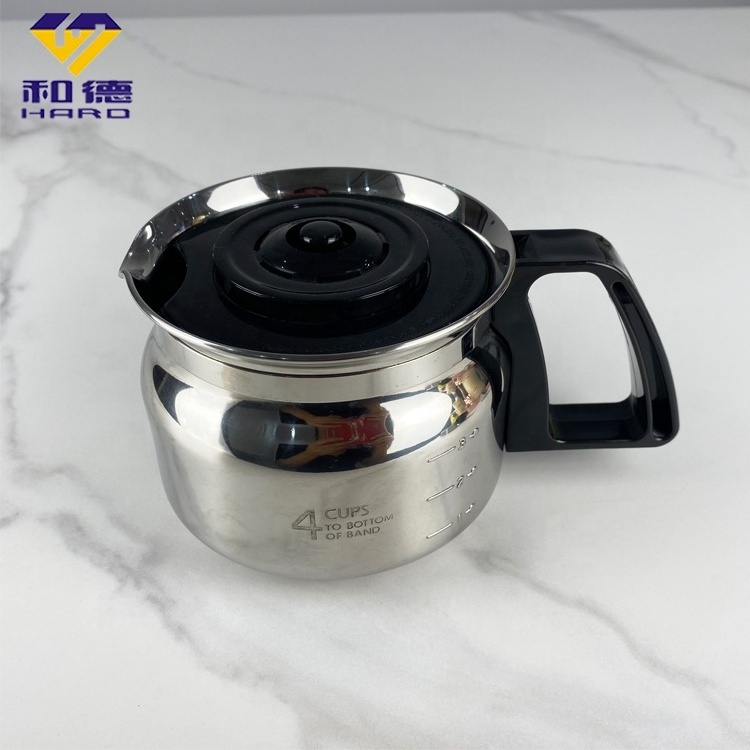 Food grade stainless steel 304 silver  1L coffee pot for coffee maker