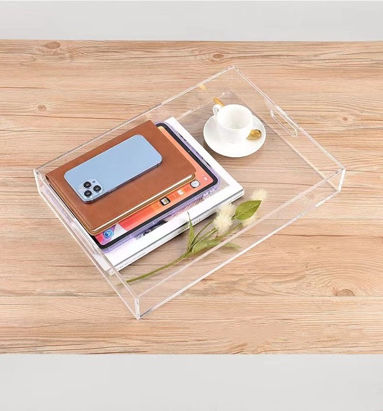 Clear acrylic serving tray paper tray with insert, lucite tray with handles