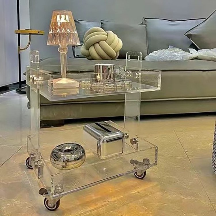 Original Clear Acrylic Side Table with Wheels rolling storage cart Bedside Tables Night Stand