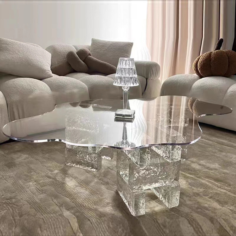 Custom transparent acrylic tea side tables home hotel living room bedroom luxury furniture clear cloud desk coffee table