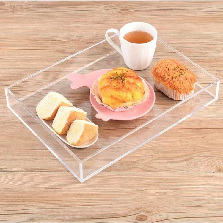 Clear acrylic serving tray paper tray with insert, lucite tray with handles