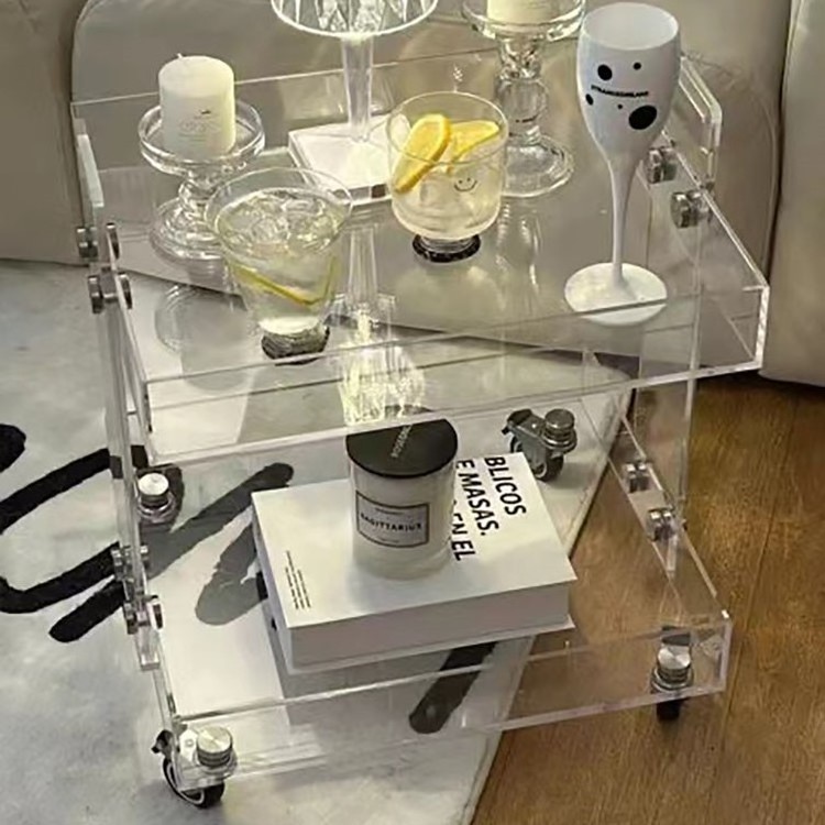 Original Clear Acrylic Side Table with Wheels rolling storage cart Bedside Tables Night Stand