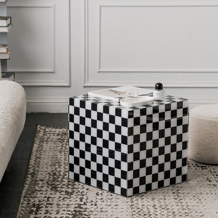 FURNITURE Designers unique acrylic coffee table acrylic side end table for living room luxury checkerboard cube decorate