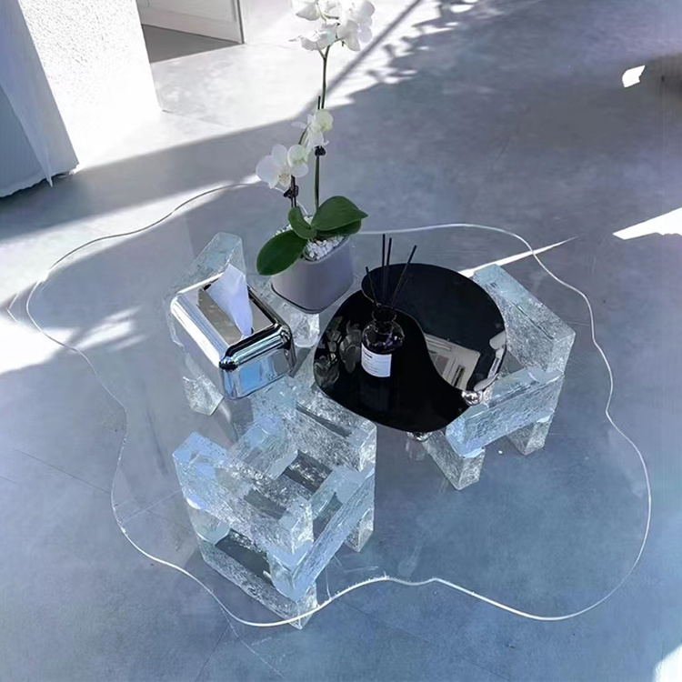 Custom transparent acrylic tea side tables home hotel living room bedroom luxury furniture clear cloud desk coffee table