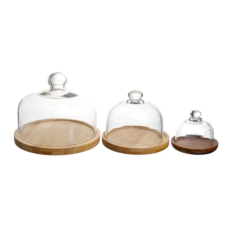 New Product Glass Round Cake Dome Cover Food Plate Cake Stand With glass dome lid display For for Home Decoration