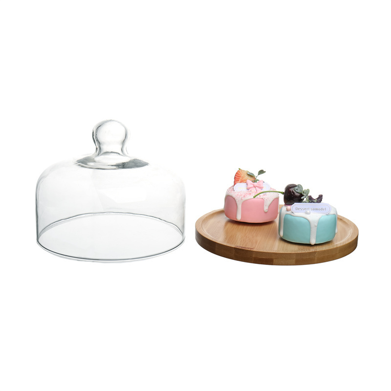 New Product Glass Round Cake Dome Cover Food Plate Cake Stand With glass dome lid display For for Home Decoration