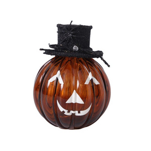 Hot Selling Halloween Party Custom Color Wall Hanging Decorative Glass Pumpkin Led Lights