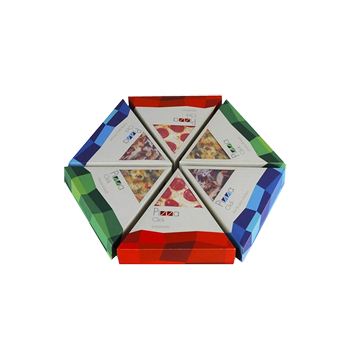 Coloured B-flute Cardboard Pizza Triangle Packing Carton to go Box Large Size with Window Slice with Print