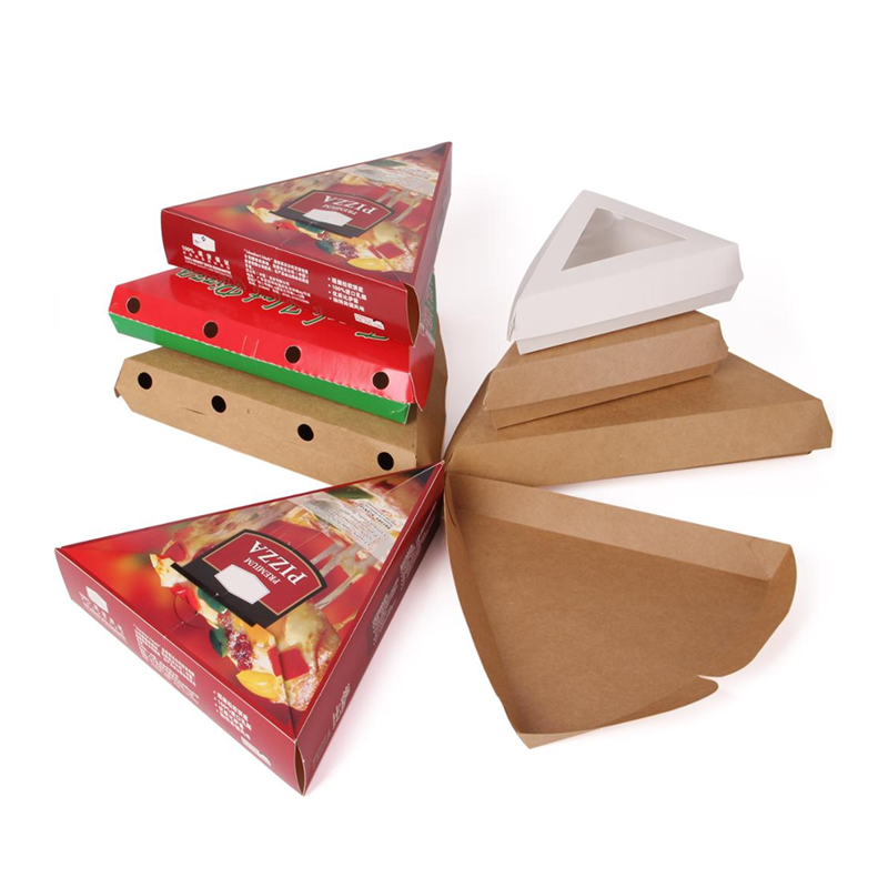 Coloured B-flute Cardboard Pizza Triangle Packing Carton to go Box Large Size with Window Slice with Print