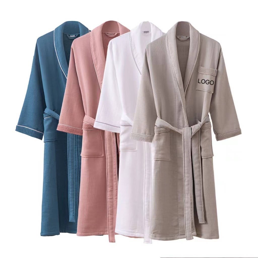 Custom LOGO Hilton Hotel Cozy  Plus Size Bathrobe Unisex 100%cotton Toweling Spa Robe