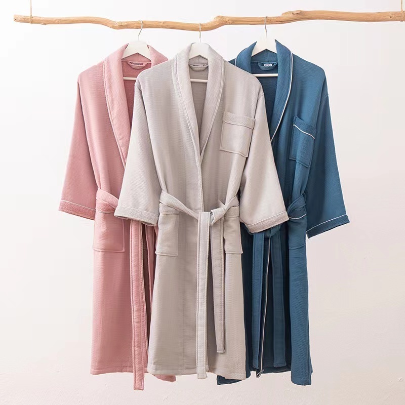 Custom LOGO Hilton Hotel Cozy  Plus Size Bathrobe Unisex 100%cotton Toweling Spa Robe