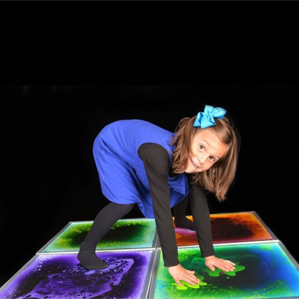 RGB Bright Colors Light Up Fluid Flow Interactive Tiles Liquid Sensory Flooring Gel Encased Kids Dance Illuminated Led Floor