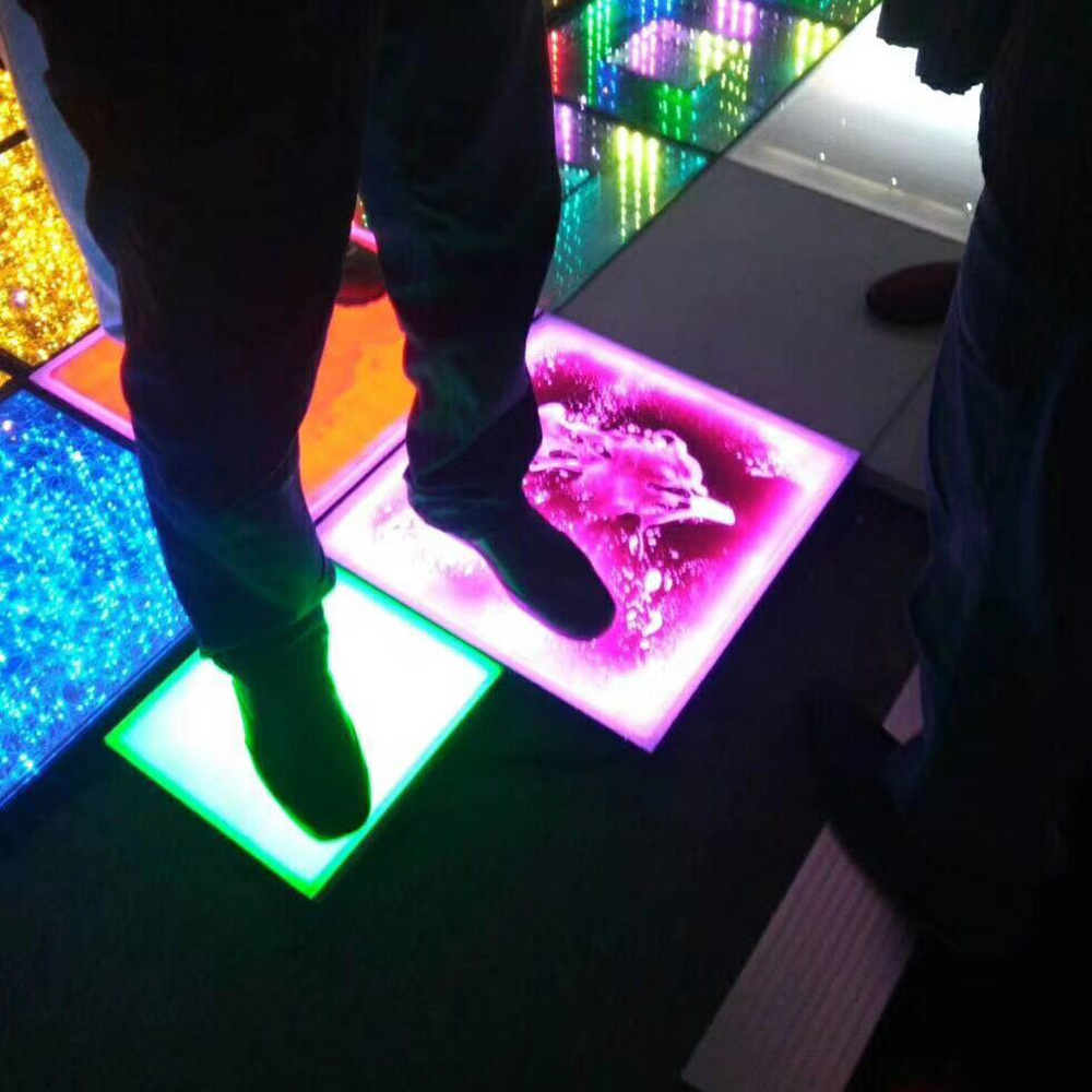 RGB Bright Colors Light Up Pressure Sensitive Interactive Tiles Liquid Sensory Flooring Gel Encased Kids led 3d dance floor