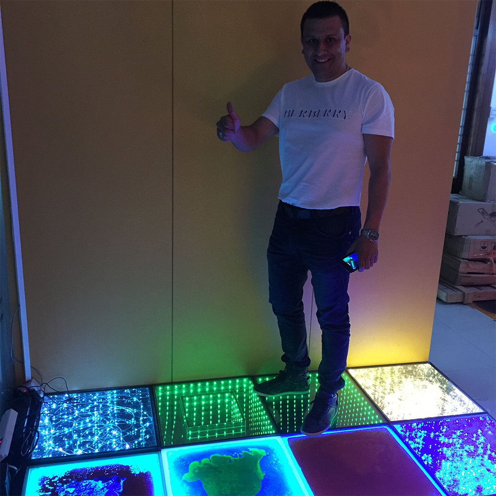 RGB Bright Colors Light Up Pressure Sensitive Interactive Tiles Liquid Sensory Flooring Gel Encased Kids led 3d dance floor