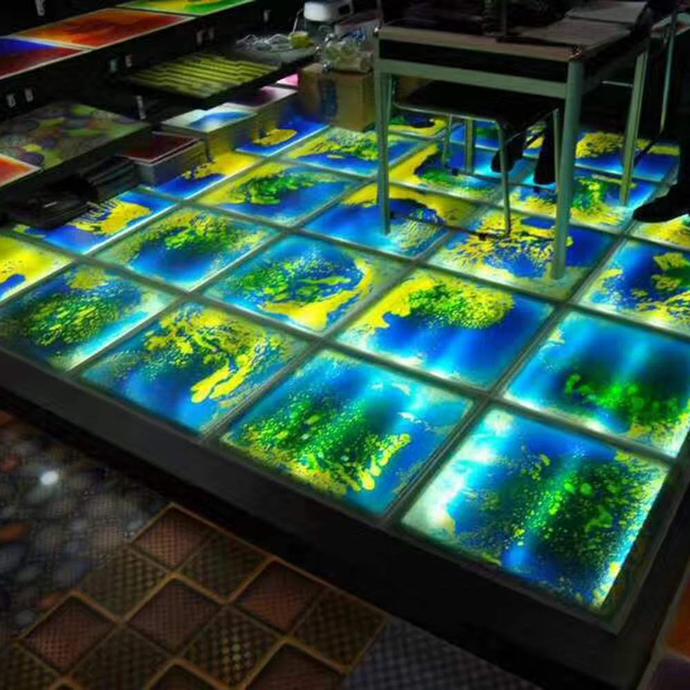 RGB Bright Colors Light Up Fluid Flow Interactive Tiles Liquid Sensory Flooring Gel Encased Kids Dance Illuminated Led Floor