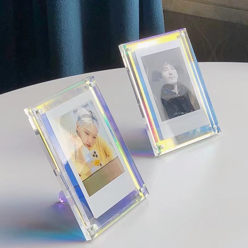 3-Inch Acrylic Swing Table Transparent Laser Photo Card Display Frame with Strong Magnet Plastic Photo Frame