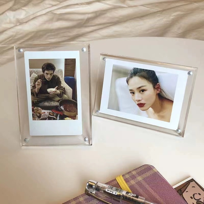 3-Inch Acrylic Swing Table Transparent Laser Photo Card Display Frame with Strong Magnet Plastic Photo Frame