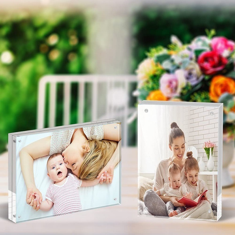 Double Sided Frameless Transparent Acrylic Photo Display Stand Christmas Magnetic Christmas Magnetic Photo Frame