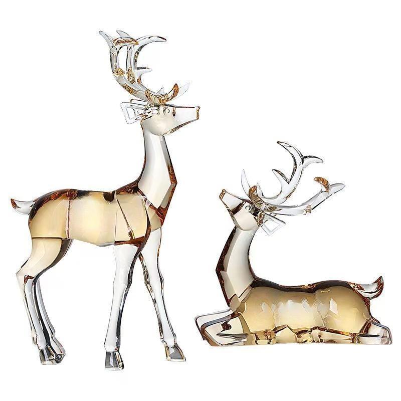 Acrylic Amber Reindeer Statue Transparent Plastic Elk Sculpture Christmas Jewelry Craft Festival Home Decoration Gifts