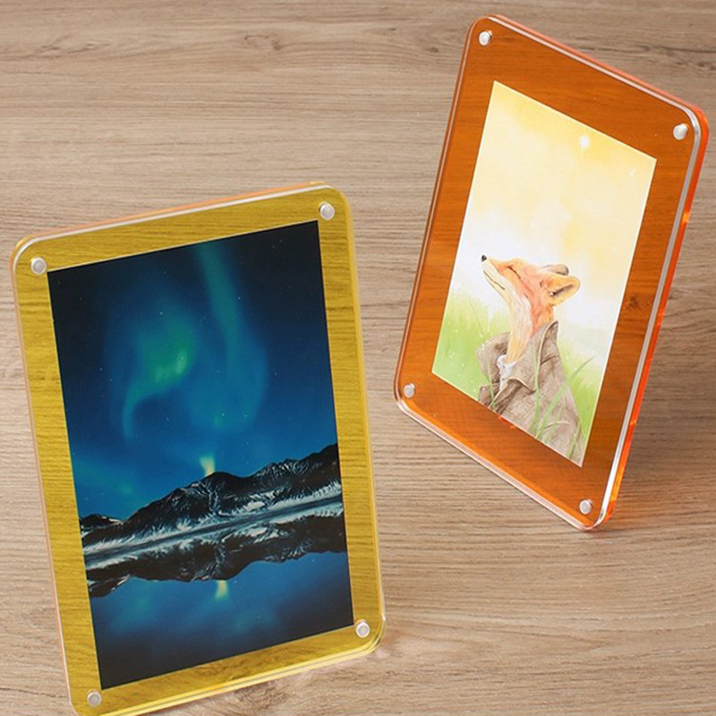 Double-Sided Transparent Acrylic Desktop Photo Frame with Magnetic Bracket Modern Design Acrylic Desktop Photo Frame