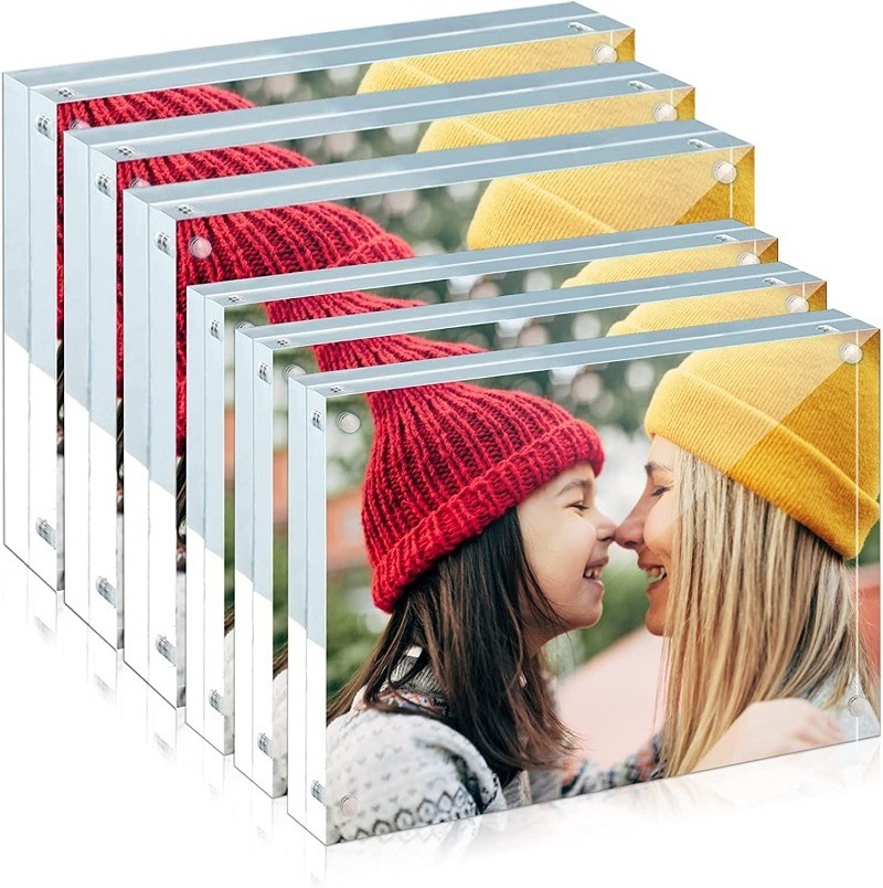 Double Sided Frameless Transparent Acrylic Photo Display Stand Christmas Magnetic Christmas Magnetic Photo Frame