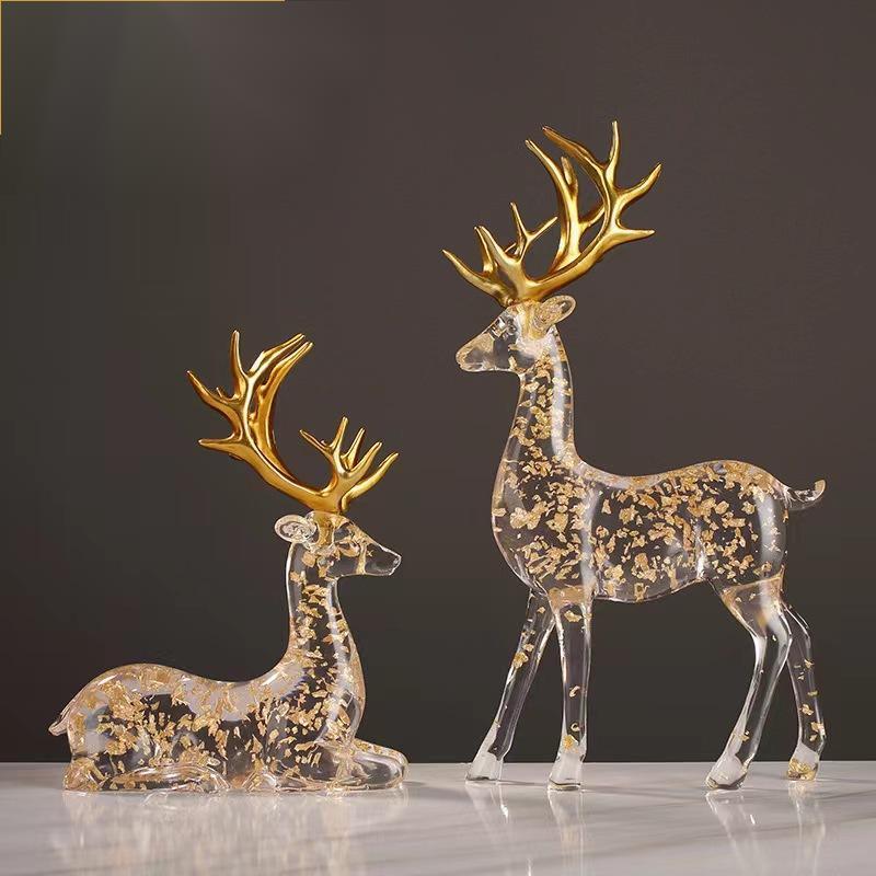 Acrylic and Resin Gold Foil Reindeer Statues Christmas Decorations and Toys for Home Decoration