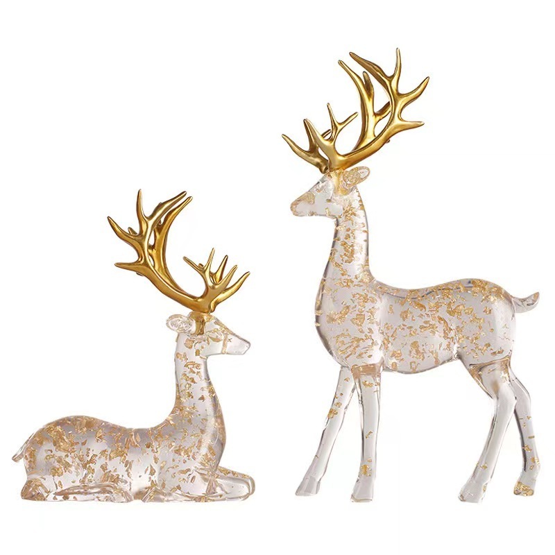 Acrylic and Resin Gold Foil Reindeer Statues Christmas Decorations and Toys for Home Decoration