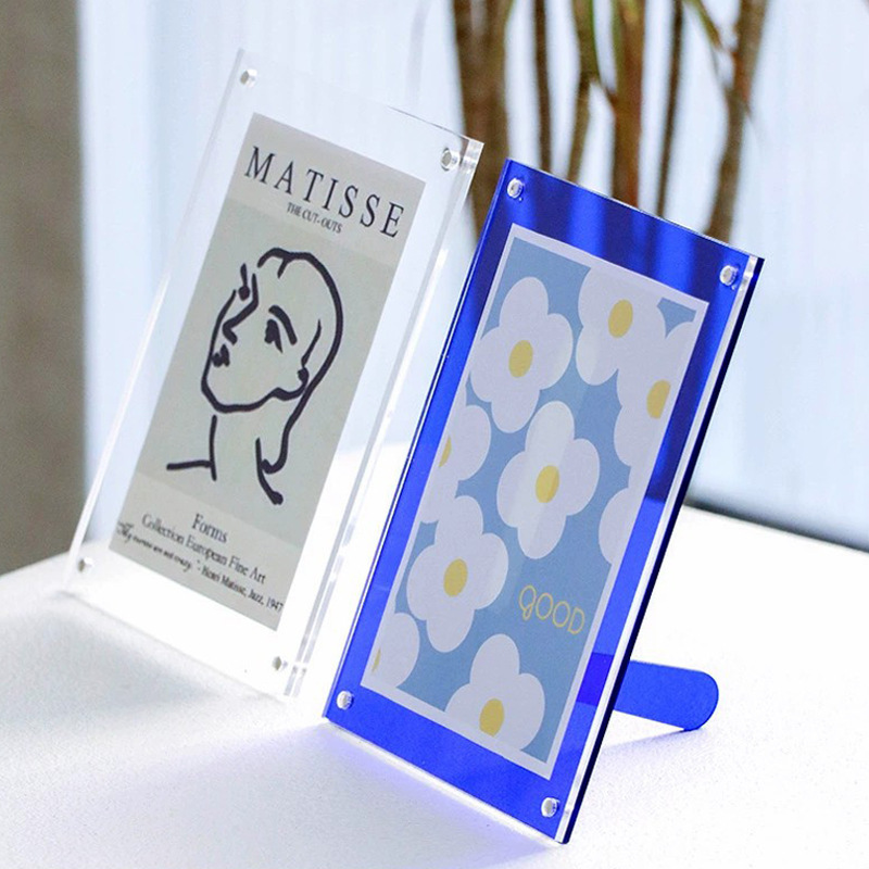 Double-Sided Transparent Acrylic Desktop Photo Frame with Magnetic Bracket Modern Design Acrylic Desktop Photo Frame