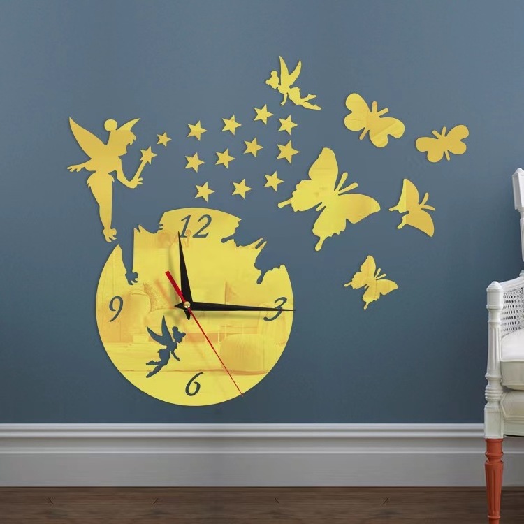 Luxury 3D DIY Butterfly Acrylic Wall Clock Home Decorations for Living Room Quartz Simulation with Mirror and Clock Features