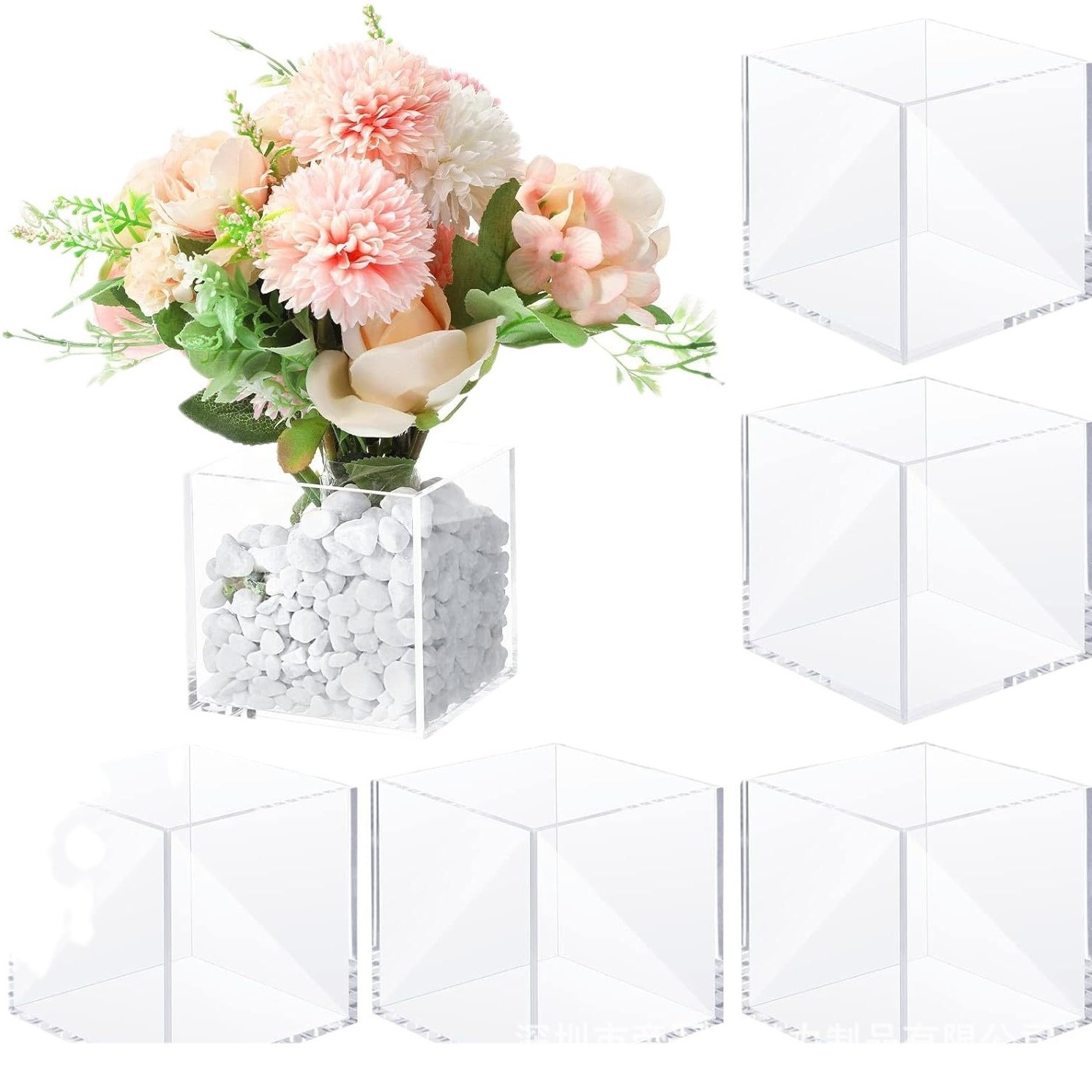 Hot Selling Transparent Cubic Square Acrylic Flower Pots for Wedding Dining Tables for Family Offices Decorations