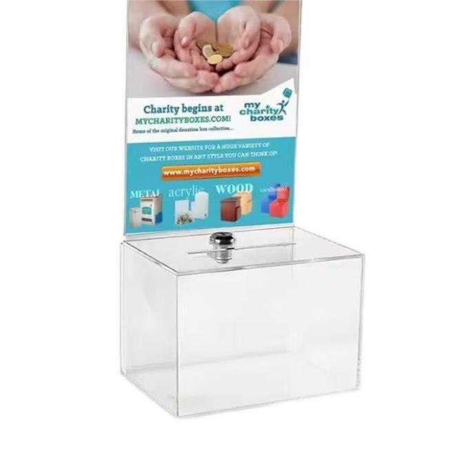 Transparent Acrylic Clear Donation Ballot Box Lockable Money Storage Box with Lid for Saving Business Cards Fundraising