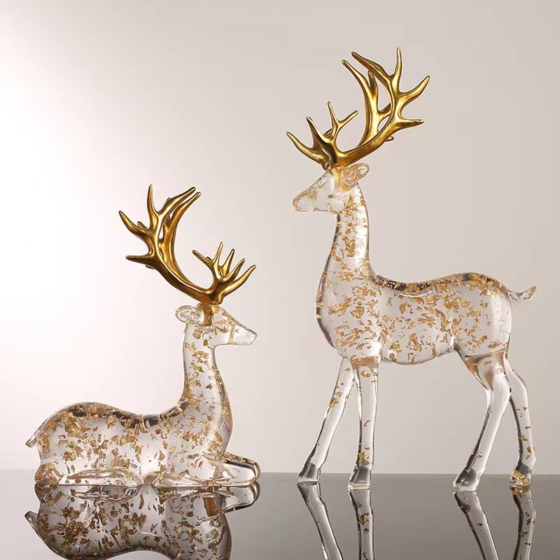 Acrylic and Resin Gold Foil Reindeer Statues Christmas Decorations and Toys for Home Decoration