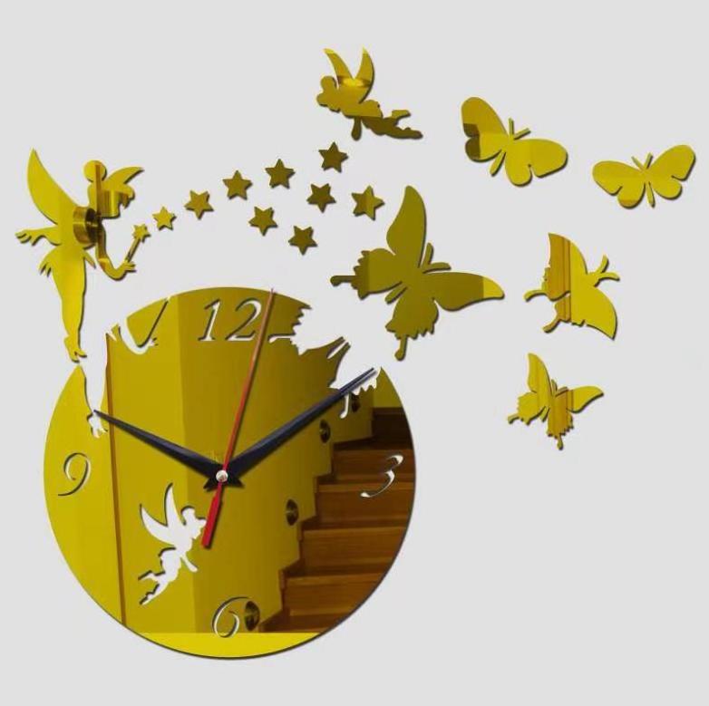 Luxury 3D DIY Butterfly Acrylic Wall Clock Home Decorations for Living Room Quartz Simulation with Mirror and Clock Features