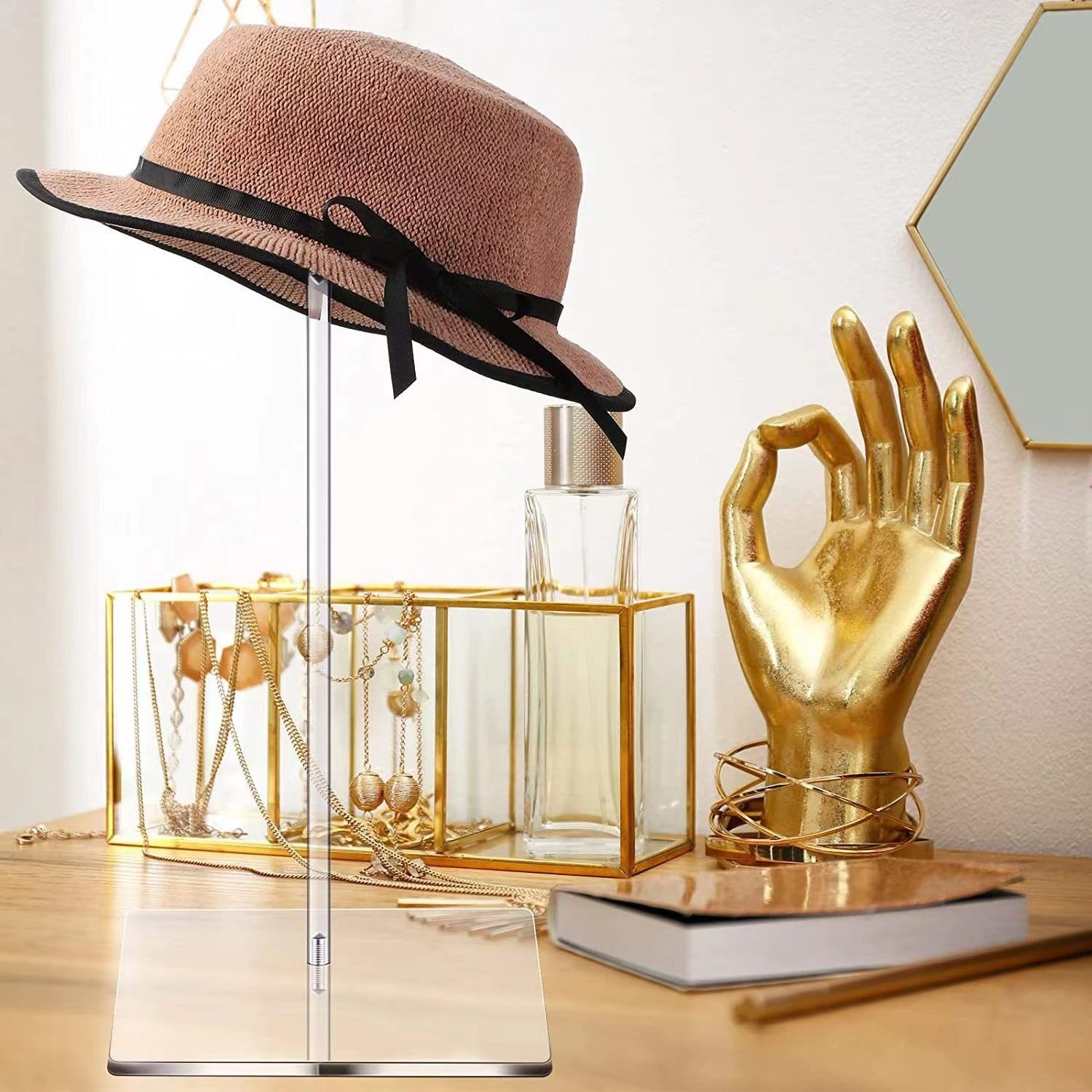 Modern 5-Tier Acrylic Wig and Hat Stand Plastic Storage Display with Sturdy Circular Base