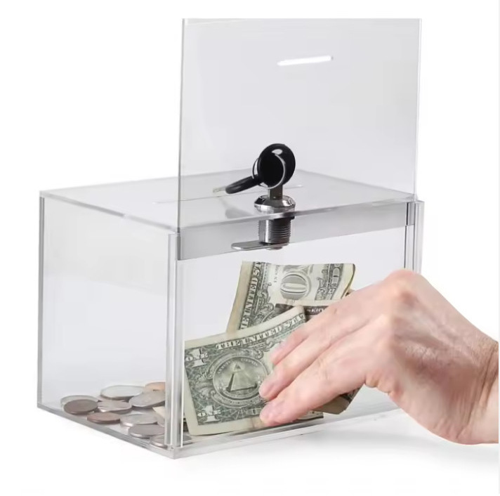 Transparent Acrylic Clear Donation Ballot Box Lockable Money Storage Box with Lid for Saving Business Cards Fundraising