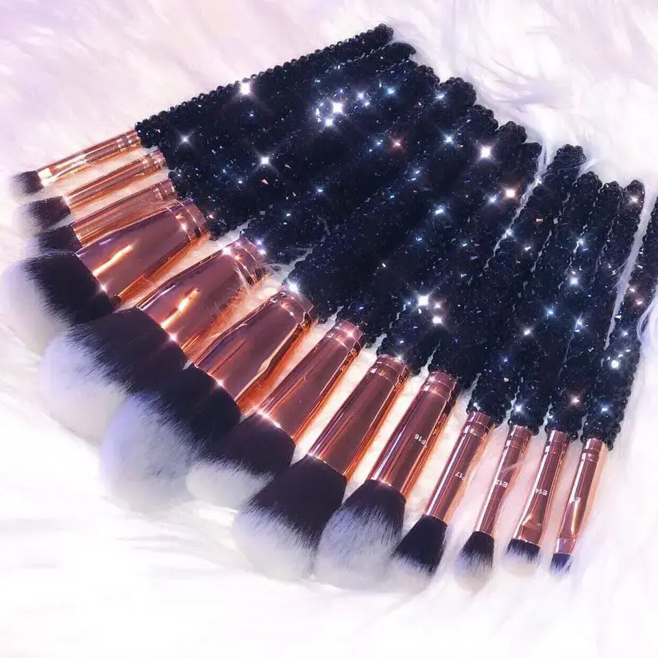 Rose Golden Glitter Handle 12pcs Crystal Diamond Foundation Eyeshadow Brush Set Makeup Brushes