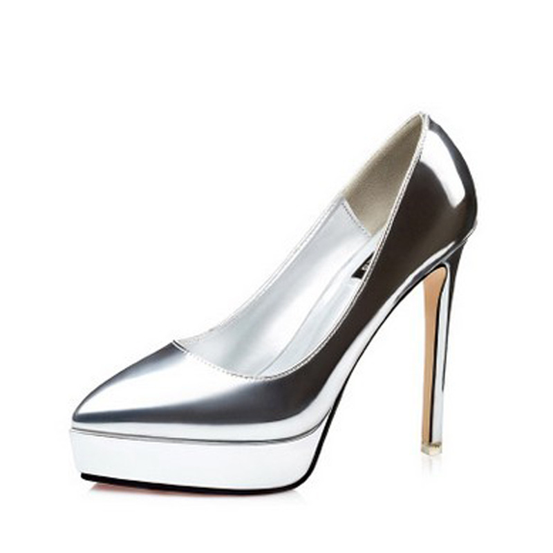 italian alibaba china women shiny silver leather pointed toe sexy ladies high heels with waterproof