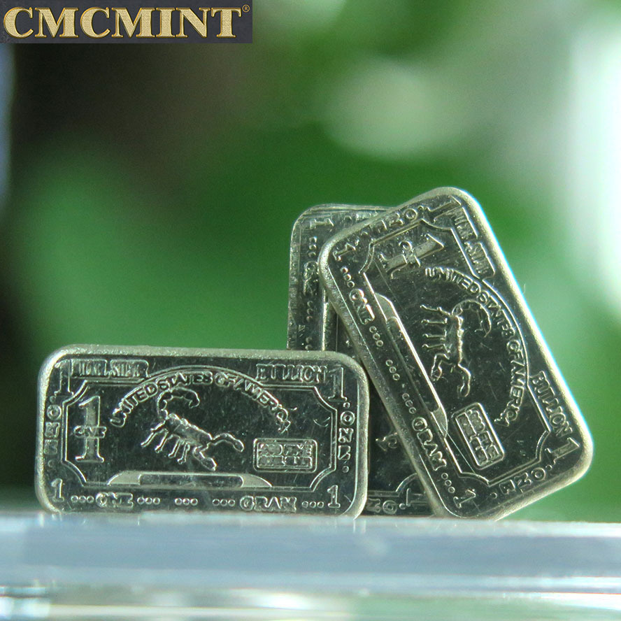 1 Gram 999 Fine Nickel Silver Scorpion Bullion Bars A115