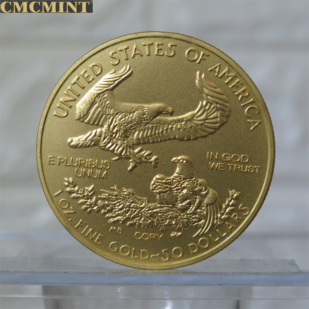 US Gold Coin 1 Oz Gold Plated Brass American Eagle Statue of Liberty Coins Round  2018, Matt Gold