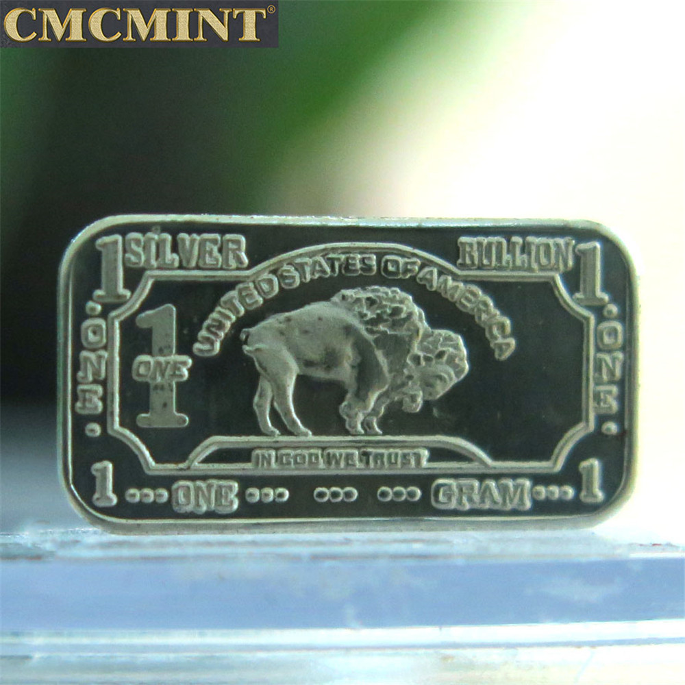 1 Gram 999 Fine Silver Buffalo Bullion Bar A8 silver antique