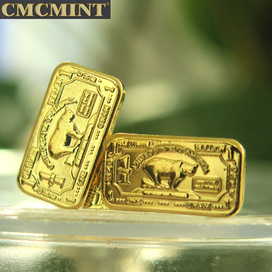 New Arrival gold plated coins 1 Gram 999 Titanium Gold Plated Bear Bar