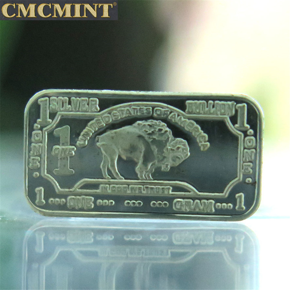 1 Gram 999 Fine Silver Buffalo Bullion Bar A8 silver antique