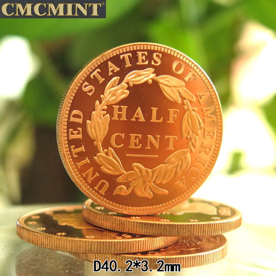 Souvenir coin 1 oz 999 Fine Copper Braided Hair 1/2 cent Round for wholesale B42