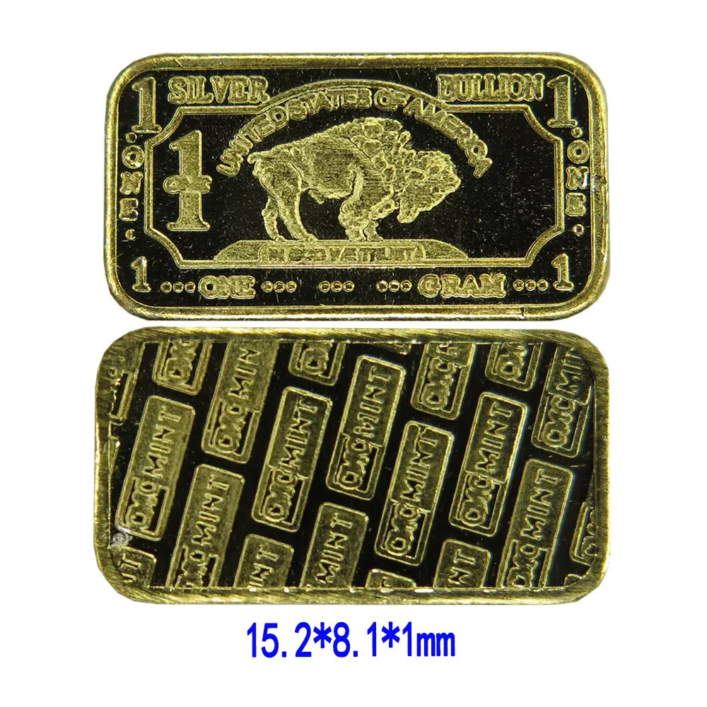 Custom Embossed Souvenir 1 Gram Gold Plated  Buffalo Bar Cmcmint